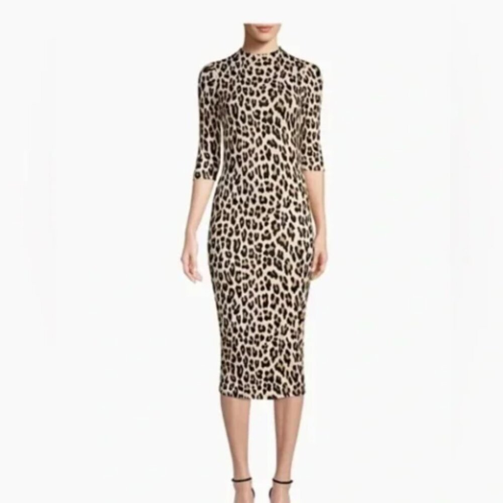 NWT size 6 Alice + Olivia Delora Fitted Mock Neck Leopard Dress.